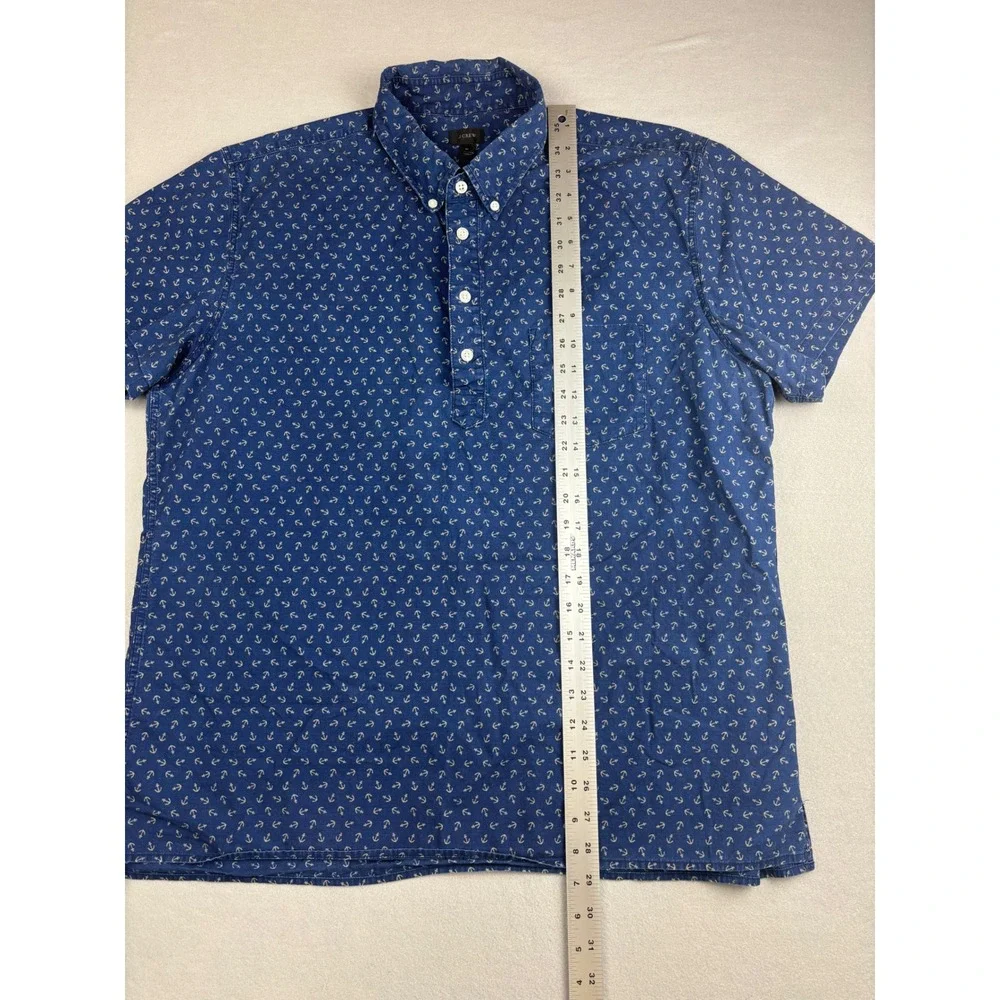 J.Crew Mens XL Popover Shirt Blue Anchor Print Short Sleeve Button Down Casual